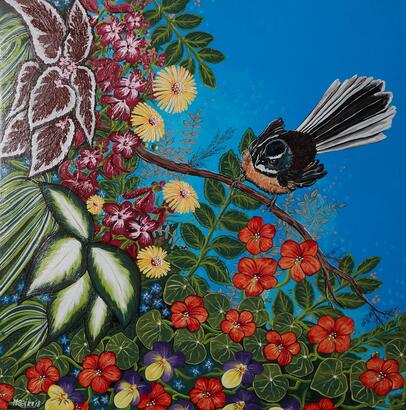 MAAIKE, A Large Pacifica Piwakawaka Oil On Board 2018