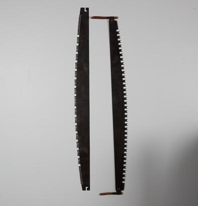 An Antique Two Man Tree Logger Crosscut Saw 77&rdquo; Blade With Spare Blade