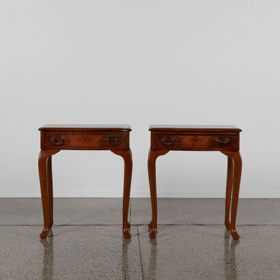 A Pair Of Burred Walnut Bedside Tables
