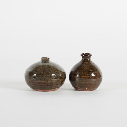 A Pair Of Crackle Glaze Candlesticks