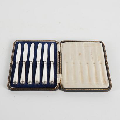 A Set Of Six Sterling Silver Knives In Case Birmingham 1904