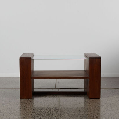 A Designer Mid Century Oak Timber And Glass Coffee Table