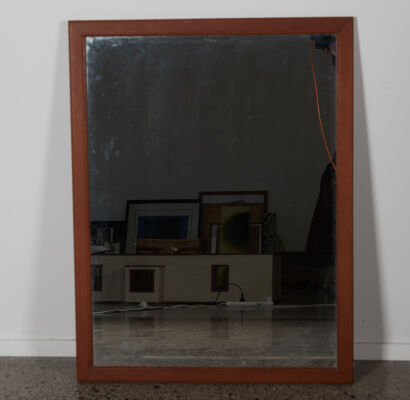 A Mid Century Wall Mirror With Solid Mahogany Frame