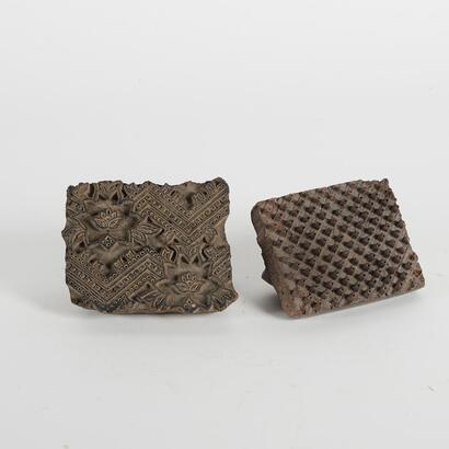 A Pair Of Hand Carved Vintage Wood Block Stamps