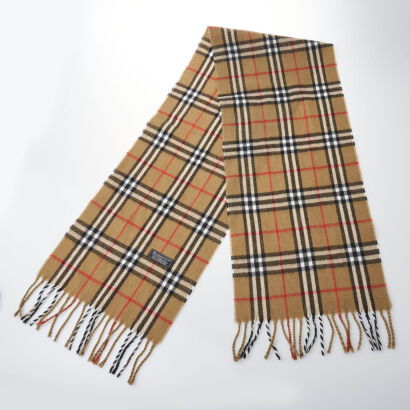 Burberrys Wool Brown Checker Scarf