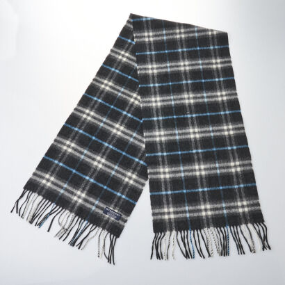 Burberrys Cashmere Black and Blue Checker Scarf