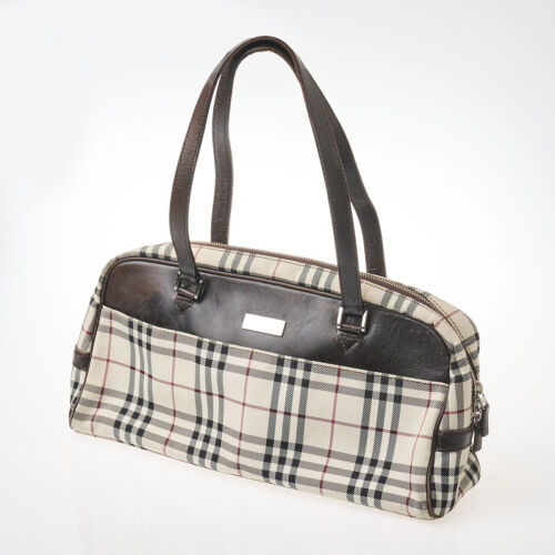Burberry Canvas Checker and Brown Leather Bag