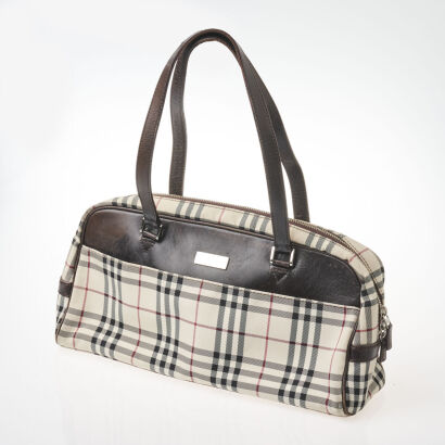 Burberry Canvas Checker and Brown Leather Bag