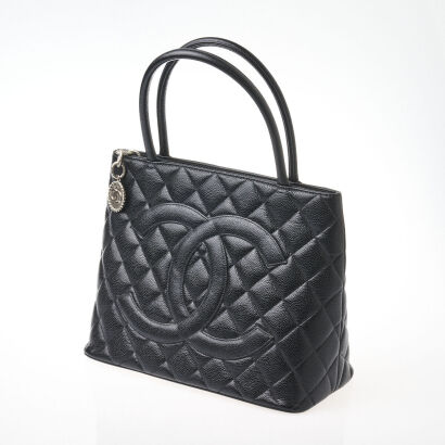 Chanel CC Caviar Leather Medallion Tote Bag