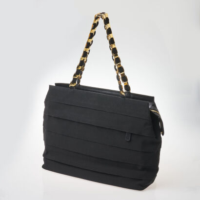 Salvatore Ferragamo Tiered Black Canvas Bag
