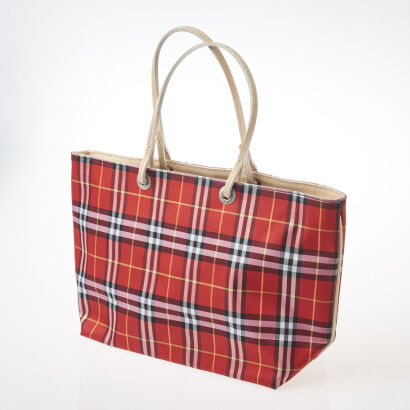 Burberry Red Checker Small Tote Bag
