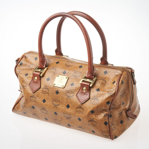 MCM Visetos Cognac Boston Bag