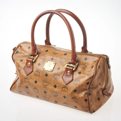 MCM Visetos Cognac Boston Bag