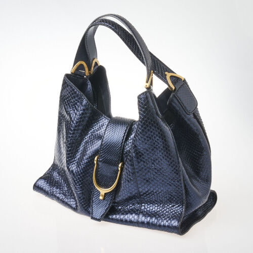 Gucci Shiny Blue Python Stirrup Bag