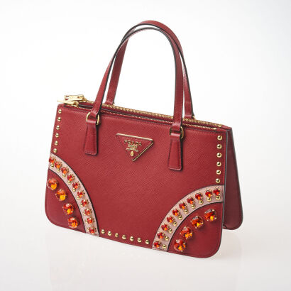 Prada Red Saffiano Crystal Embellished Bag