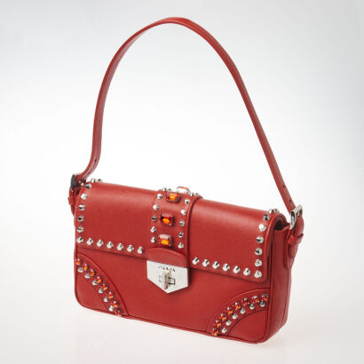 Prada Red Saffiano Crystal Embellished Bag