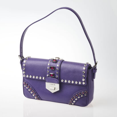 Prada Purple Saffiano Crystal Embellished Bag