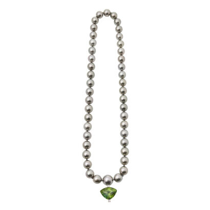 Tahitian Pearl Strand with Green Tourmaline and Diamond Pendant