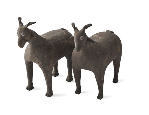 Two Chinese Pottery Goats