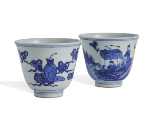 A Pair of Chinese Blue and White Porcelain Cups