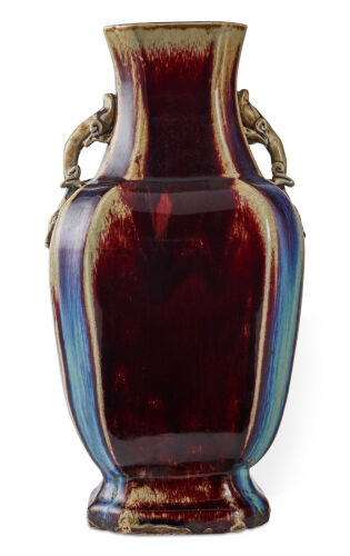 An 18th Century Chinese Flambe Glaze Vase with Two Ears