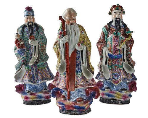 Three Early-20th Century Chinese Famille Rose Statues