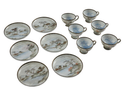 A Set of Six Early-20th Century to Mid-20th Century Japanese Cups and Saucers