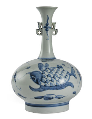 A Korean Blue and White Porcelain Vase with Two Ears