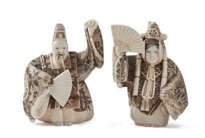 A Pair of Japanese Ivory Carved Figures