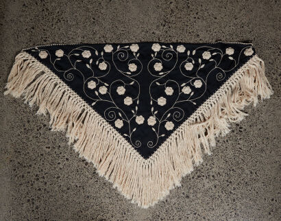 A Beautiful Black And White Embroidered Shawl