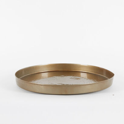 A Large Round Gold Metallic Serving Tray