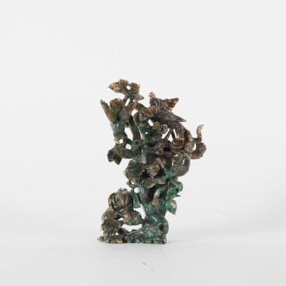A Carved Chinese Celadon 'Flower and bird' Ornament