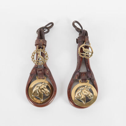 Two Leather Brass 'Plough Horses' Chest Decorations