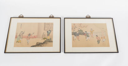 Two Chinese 'Boys at play' Paintings(on silk)