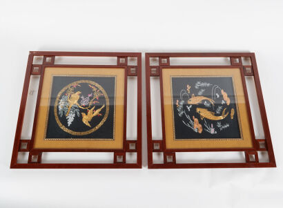 Two Chinese 'Flower and Bird' Embroidered Panels