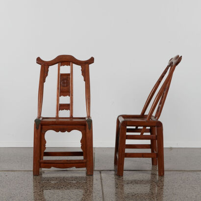 A Pair Of Traditional Chinese Small Wooden Chairs