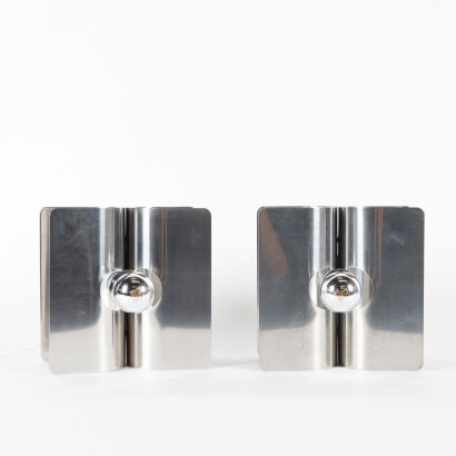 A Set Of Two Guzzini Vintage Chrome Metal Sconces, Italy.