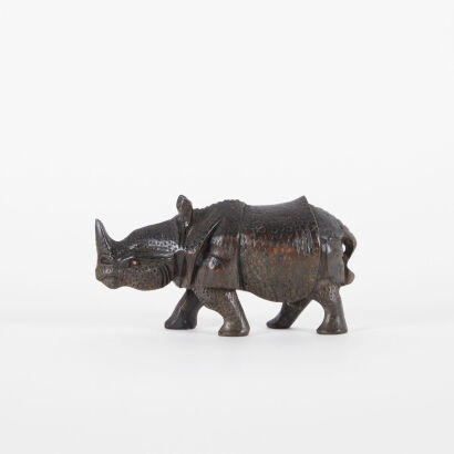 A Vintage Carved Wooden African Rhino