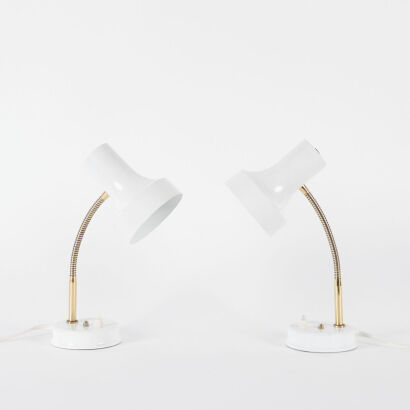 A pair Of White Retro Gooseneck Bedside Lamps