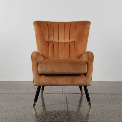 A Gold Velvet And Timber Lounge Chair
