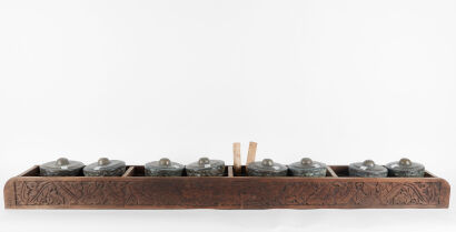 A Set of Indonesian Bronze Drums(with original wood base)