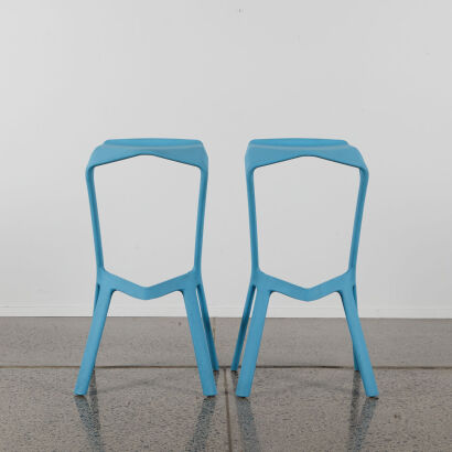 A Pair of Plank Miura Barstools In Light Blue