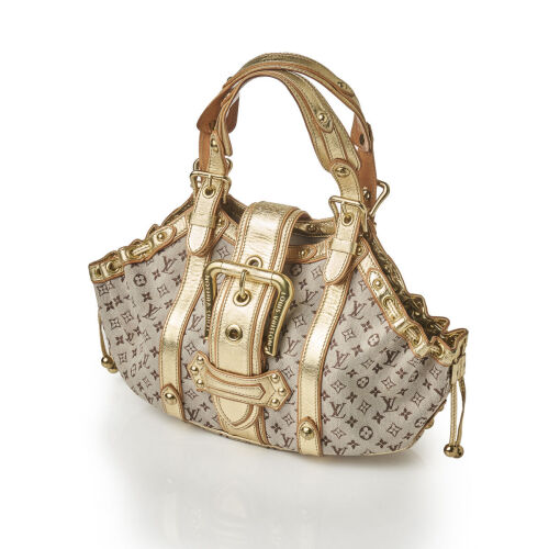 Louis Vuitton Gold Leather Khaki Monogram Mini Lin Theda Bag