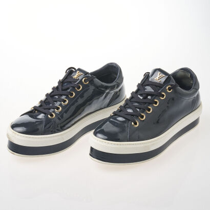 Louis Vuitton Blue Patent Leather Lace Up Platform Sneakers