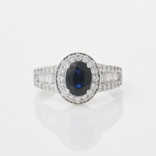 14ct White Gold Modern Sapphire and Diamond Ring