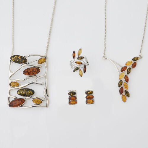 A Collection of Sterling SIlver Amber Jewllery