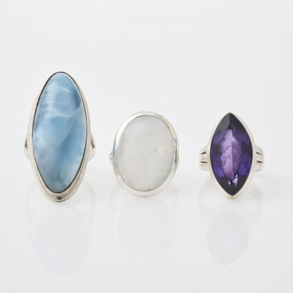 A Collection of Colour Stone and Sterling Silver Rings