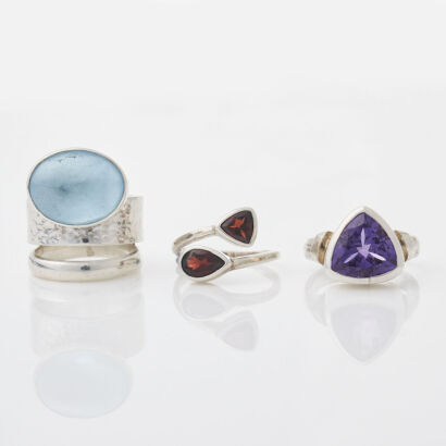 A Collection of Colour Stone and Sterling Silver Rings