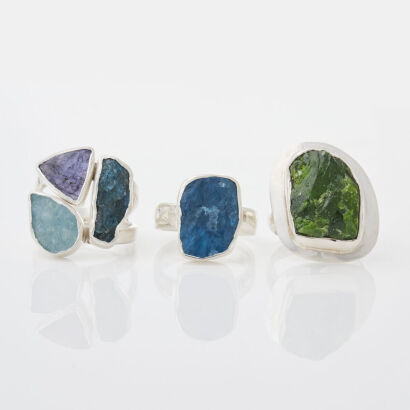 A Collection of Sterling Silver Rough Stone Rings