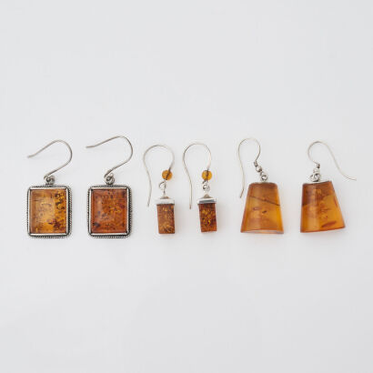 A Collection of Silver Amber Earrings